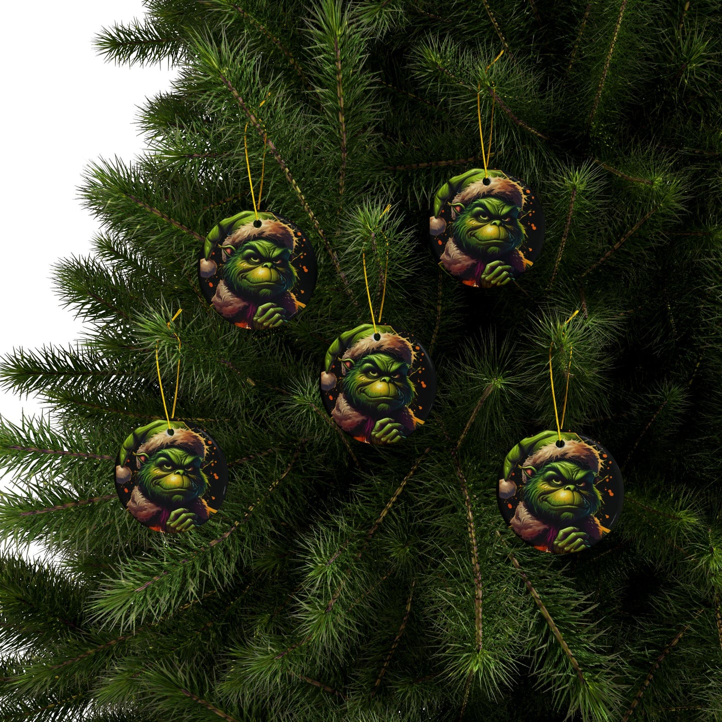 Grumpy Grinch Ceramic Ornament — Double-Sided Christmas Tree Decoration