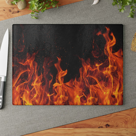Fire-Patterned Glass Cutting Board – Heat Up Your Kitchen with Style
