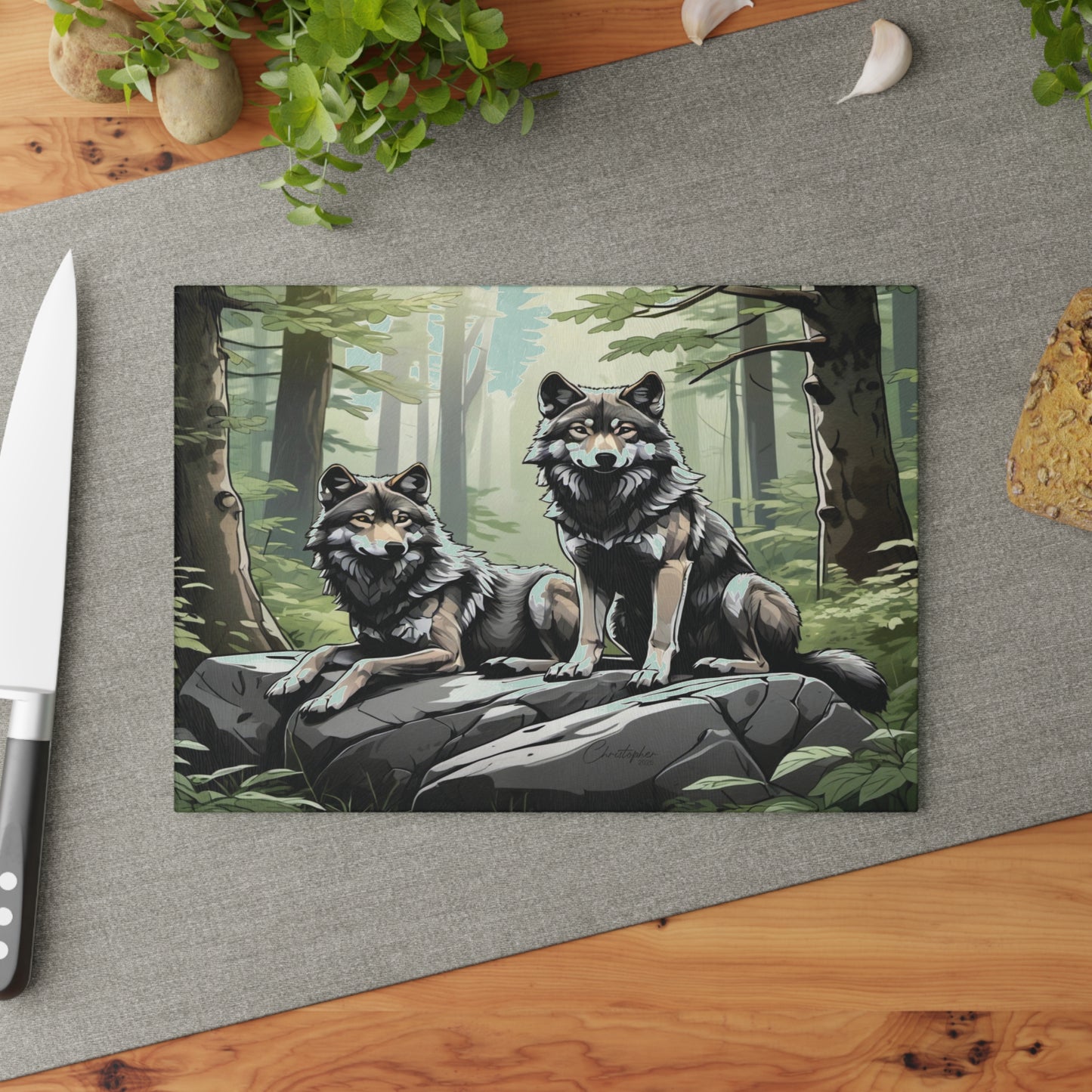 Wolf Art Glass Cutting Board - Nature Lover Gift for Kitchen