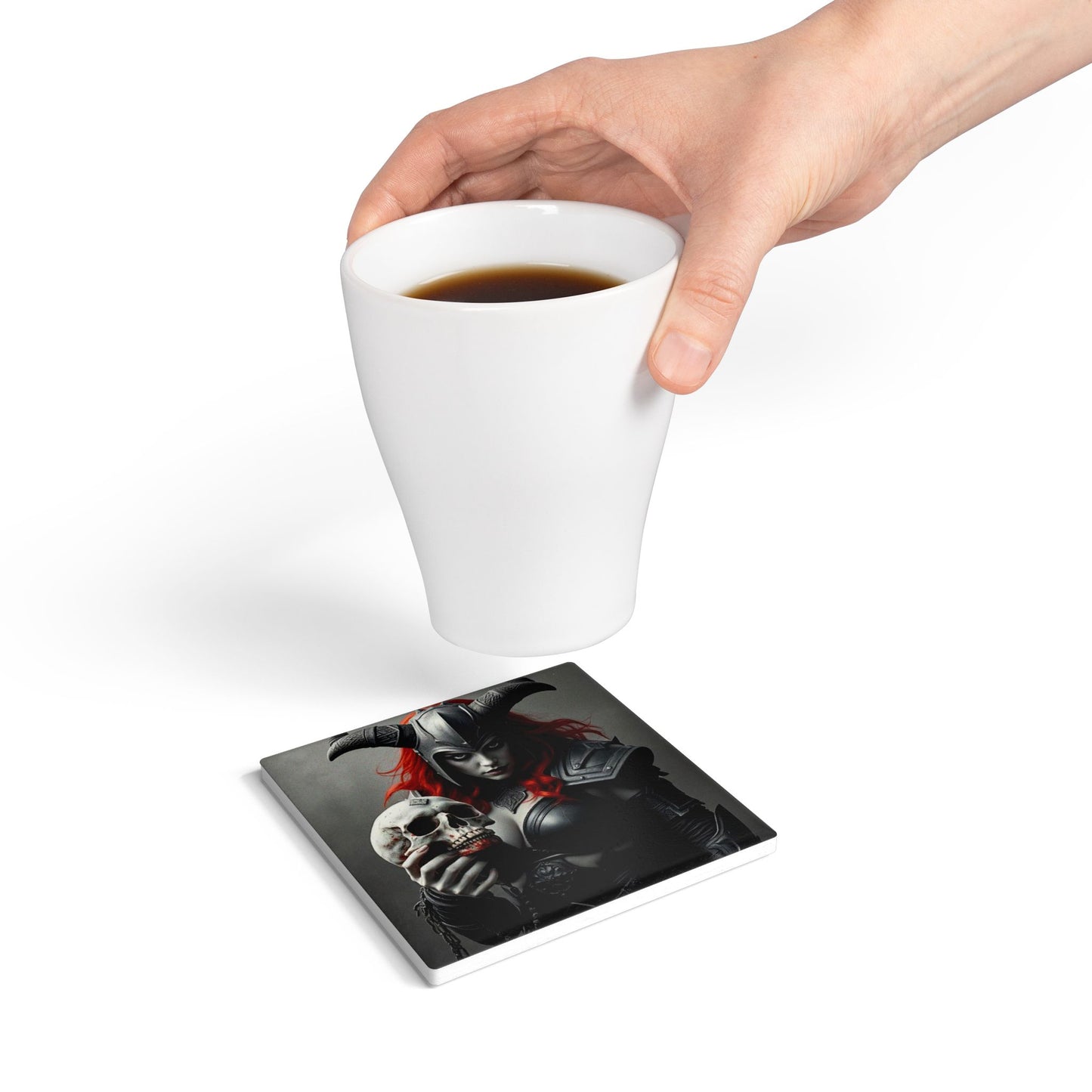 Gothic Skull Warrior Ceramic Coaster - Perfect for Halloween & Home Decor