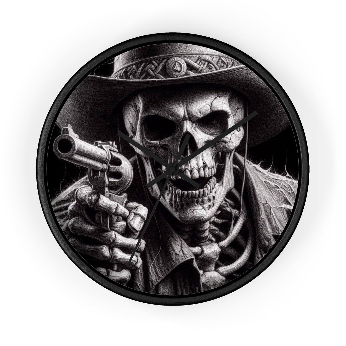 Gothic Skeleton Gunman Wall Clock - Perfect for Halloween, Spooky Decor, Unique Gift, Home Office, Retro Vibe