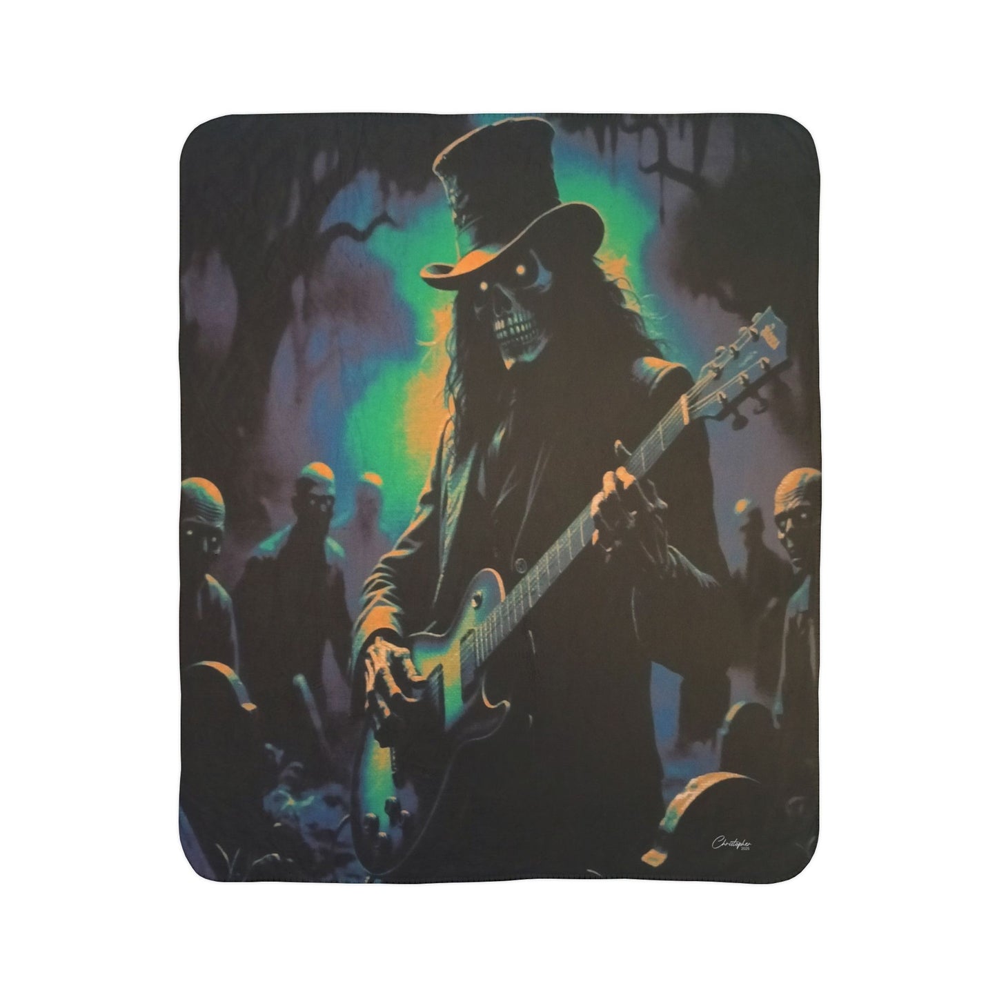 Laser Engraved Original Art Gothic Fleece Sherpa Blanket - Cozy Rocker Decor, Halloween Gift, Unique Home Accent, Music Lover's Blanket, Soft Throw Blanket