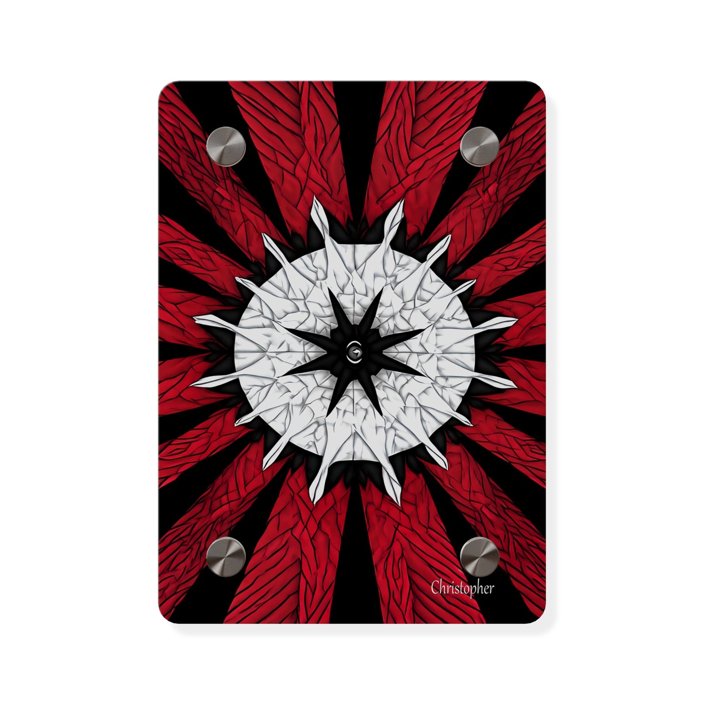Red & Black Mandala Acrylic Wall Art Panel — Personalized Name Option