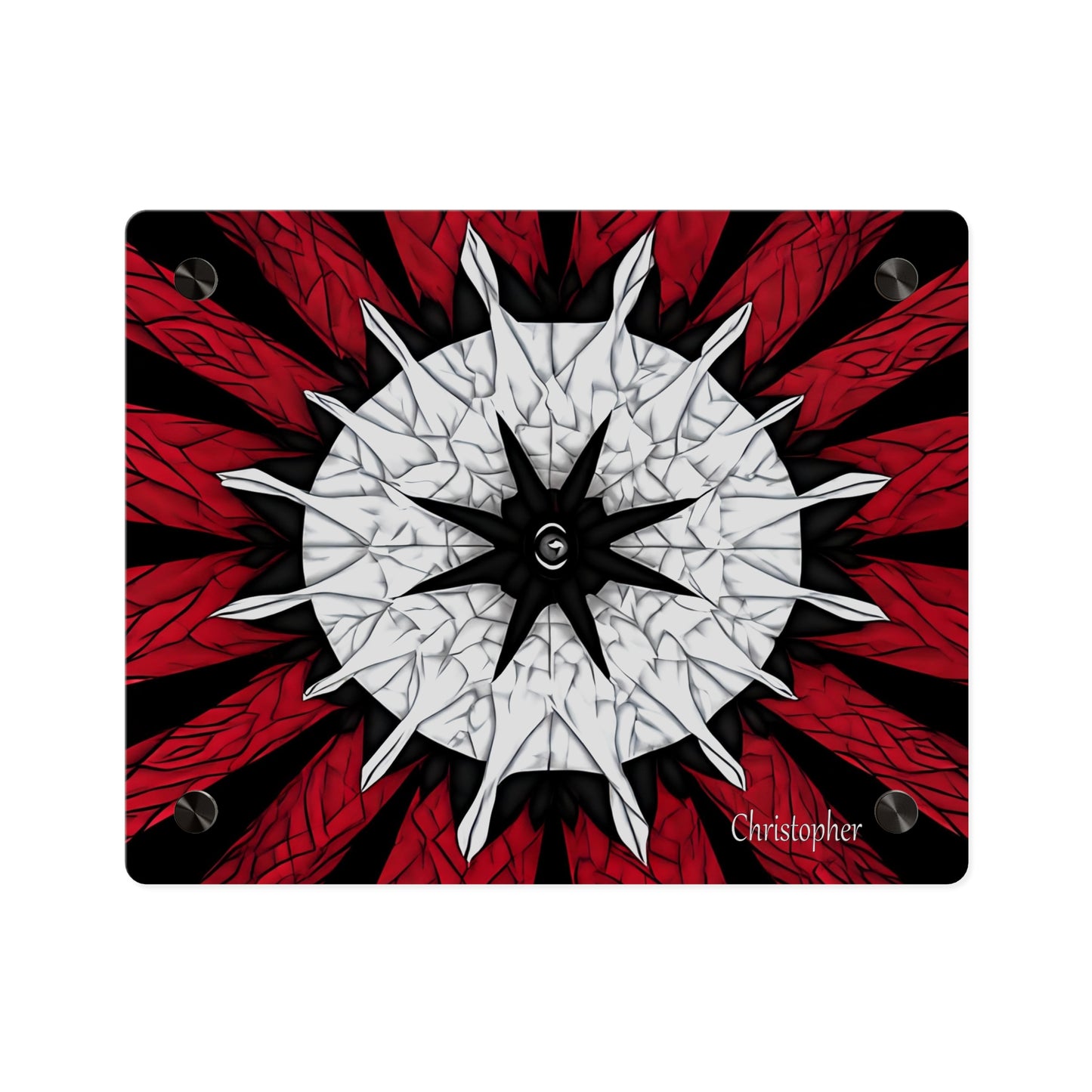 Red & Black Mandala Acrylic Wall Art Panel — Personalized Name Option