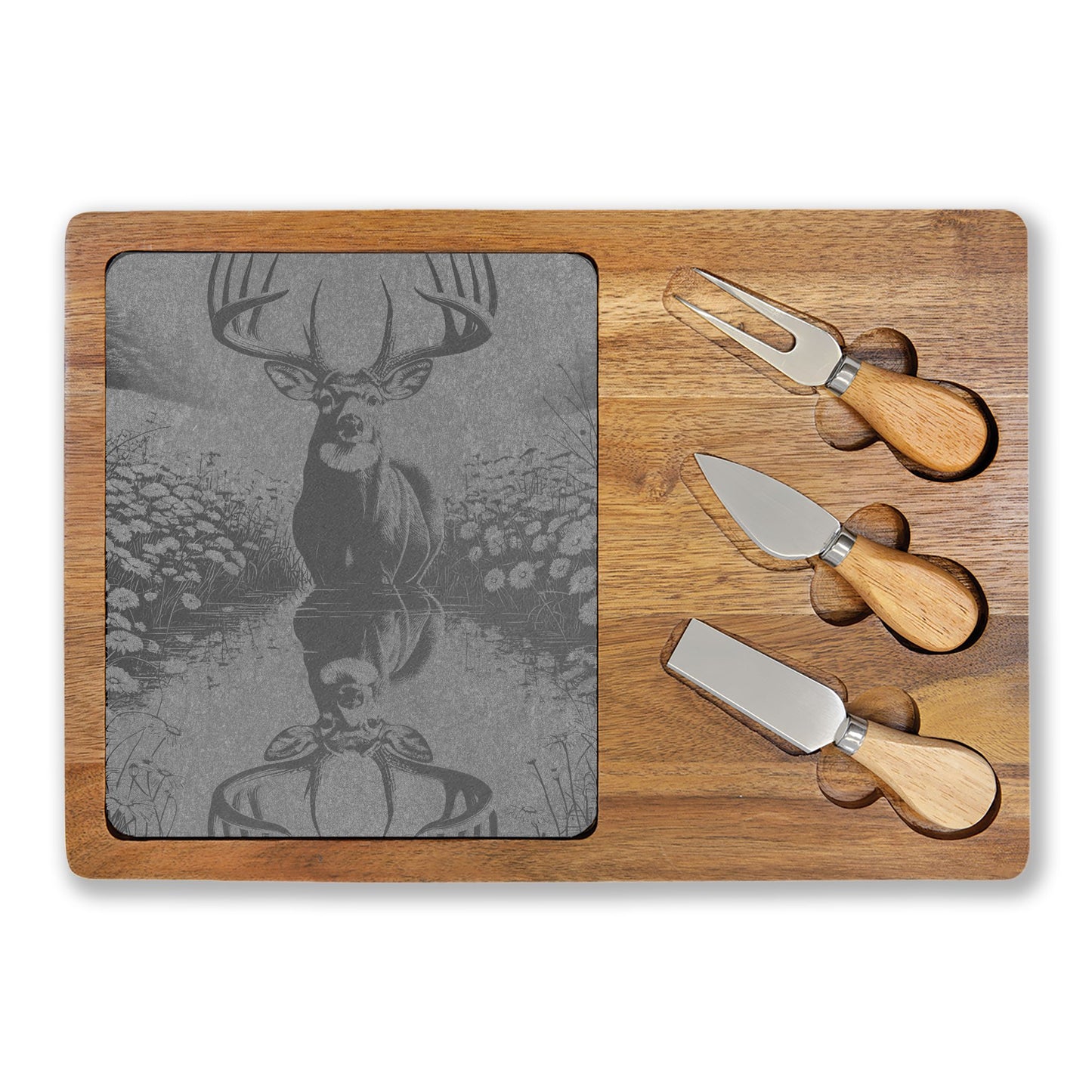 Engraved Deer Charcuterie Board with Cheese Tools