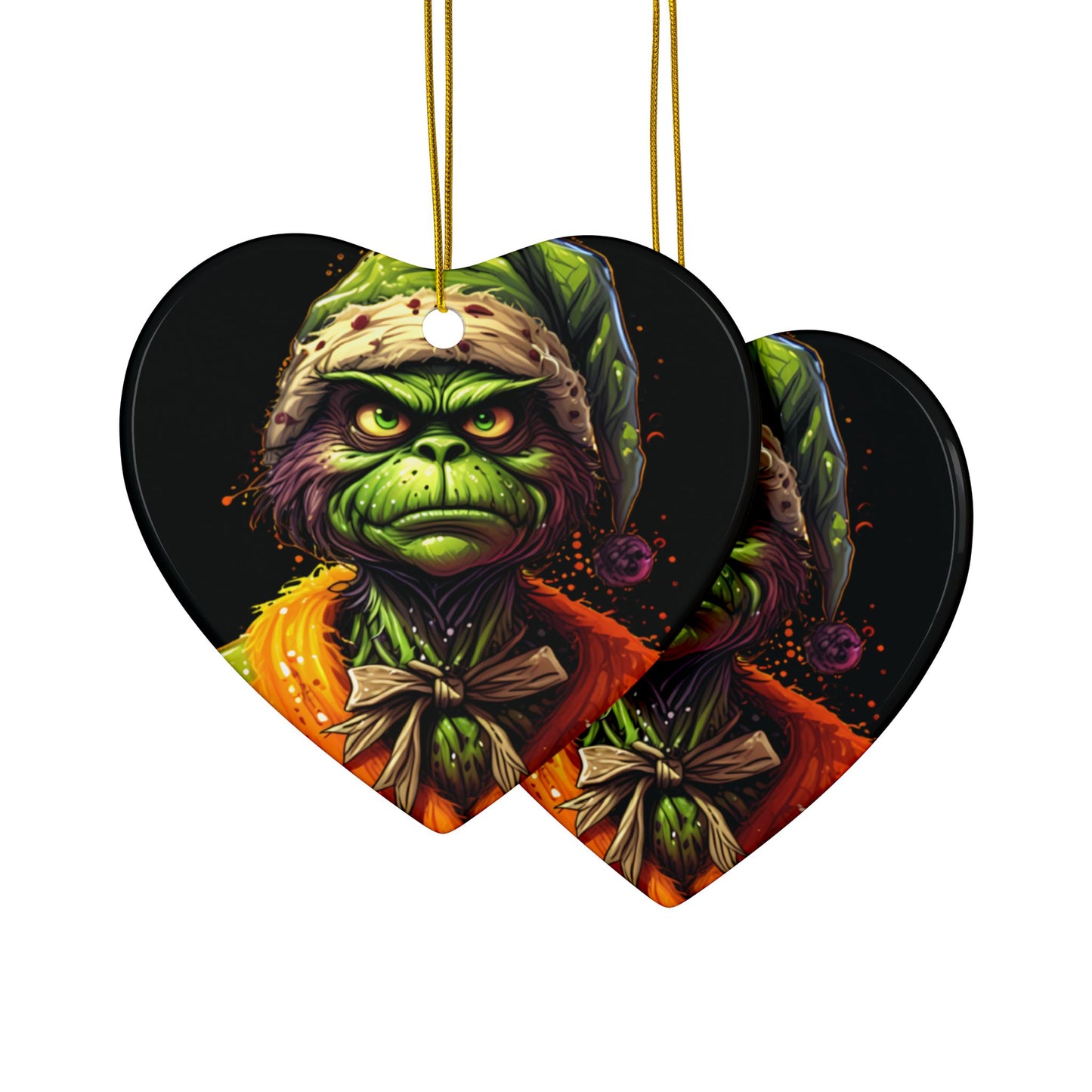 Grinch-Inspired Ceramic Ornament — Double-Sided Holiday Decoration
