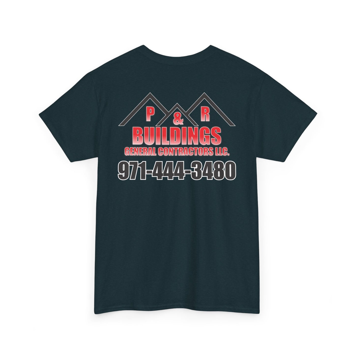 Logo and Number on the back T-Shirt — P&R Buildings Contractor Tee with Phone Number