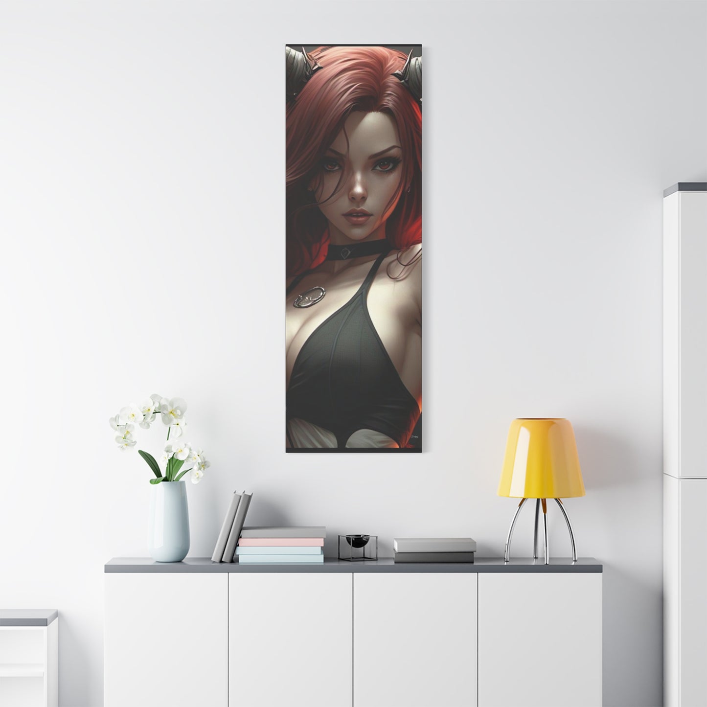 Gothic Fantasy Canvas Art, Demon Girl Wall Decor, Unique Home Decor, Gift for Her, Halloween or Birthday Gift