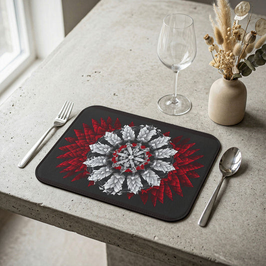 Leather Placemat - Red & White Floral Mandala Table Mat