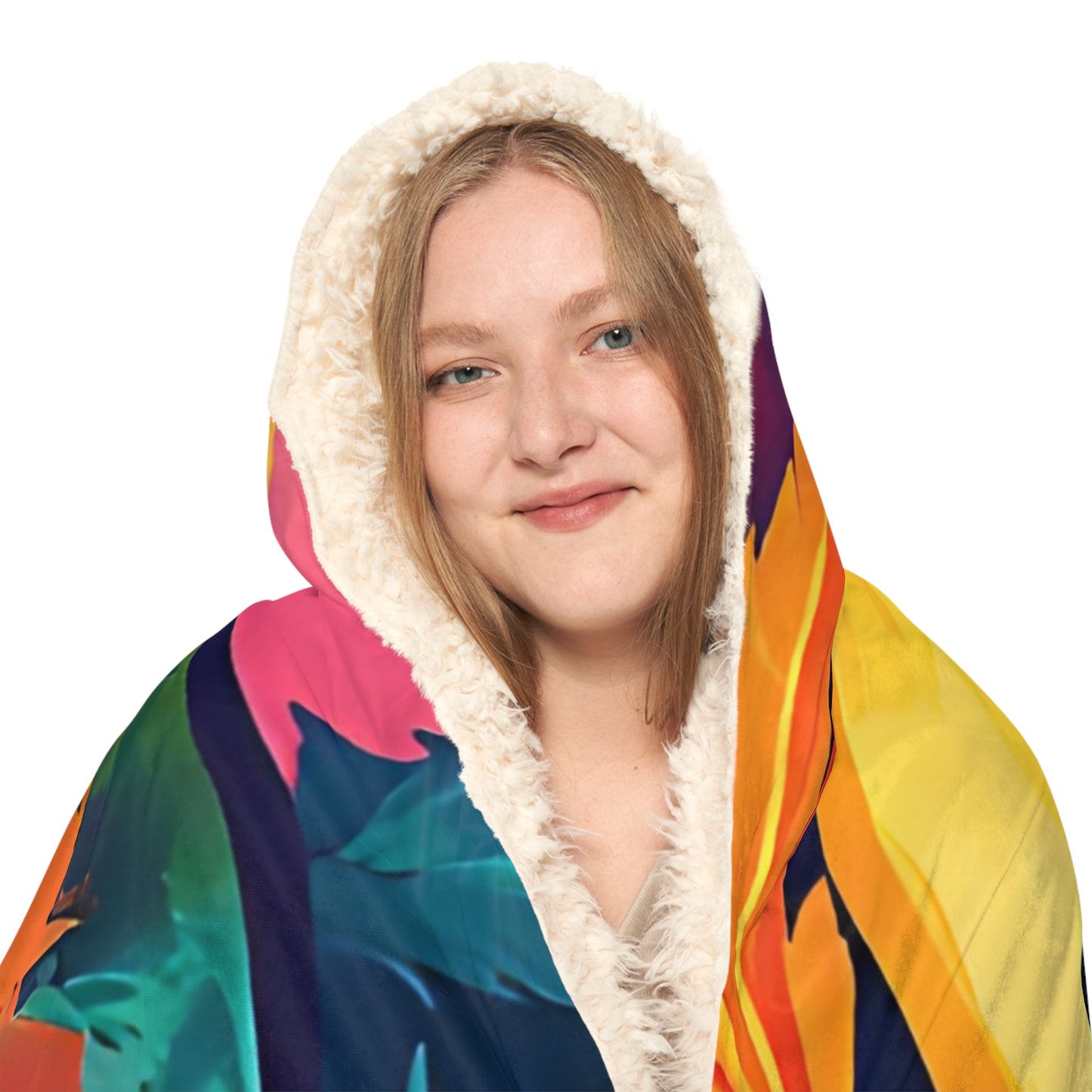 Hooded Blanket — Rainbow Smiley with Cannabis Leaf Cozy Throw