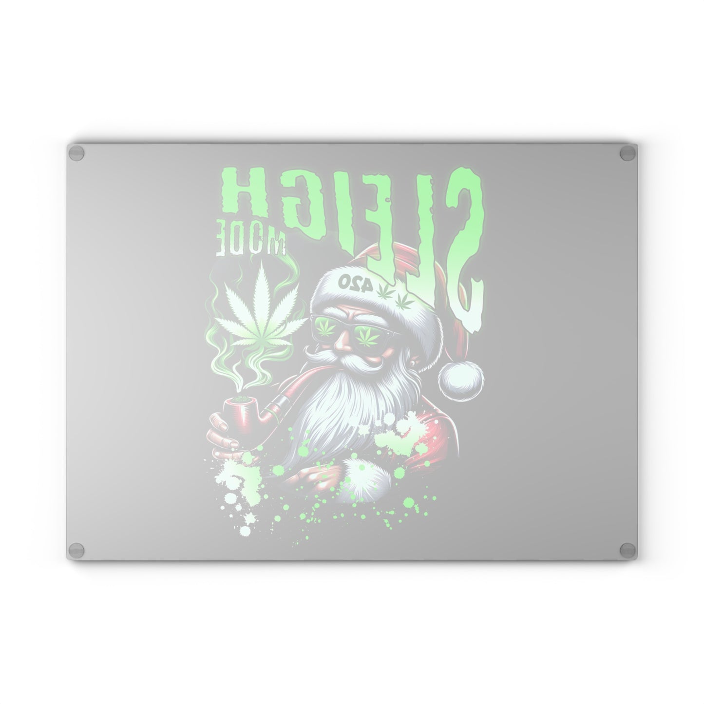 Sleigh Mode Glass Cutting Board | Fun Holiday Kitchen Decor, Unique Gift for Chefs, Christmas, Cannabis Enthusiasts, Holiday Entertaining