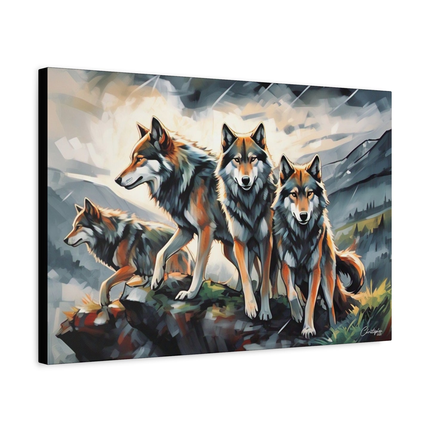 Wolf Family Matte Canvas Art, Home Decor, Animal Lovers Gift, Nature Wall Art, Wildlife Art Print, Outdoor Enthusiasts Decor