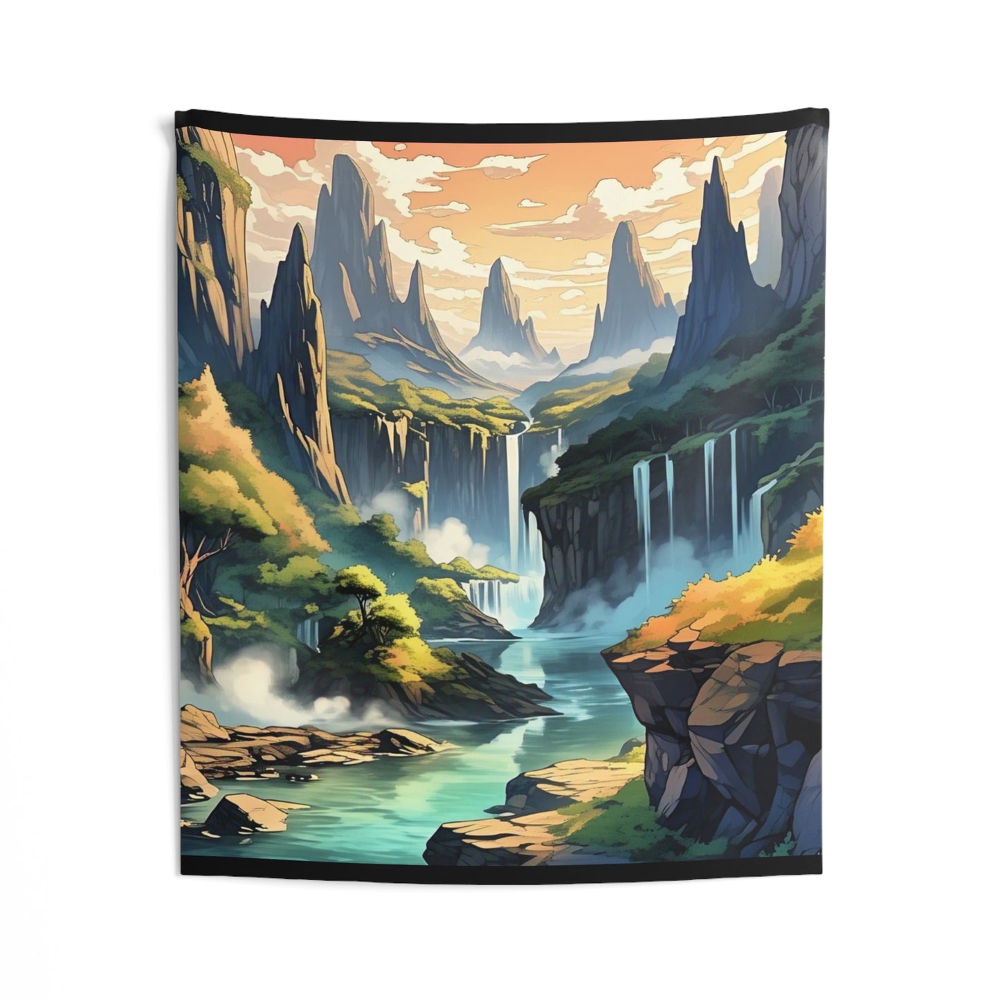 Scenic Fantasy Landscape Tapestry — Waterfall Valley Wall Hanging
