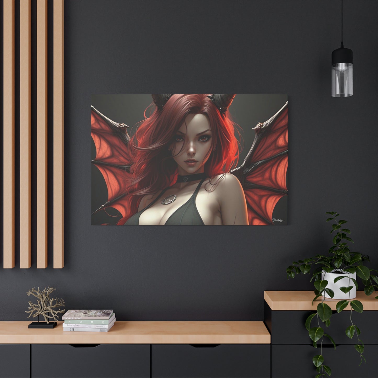 Gothic Fantasy Canvas Art, Demon Girl Wall Decor, Unique Home Decor, Gift for Her, Halloween or Birthday Gift