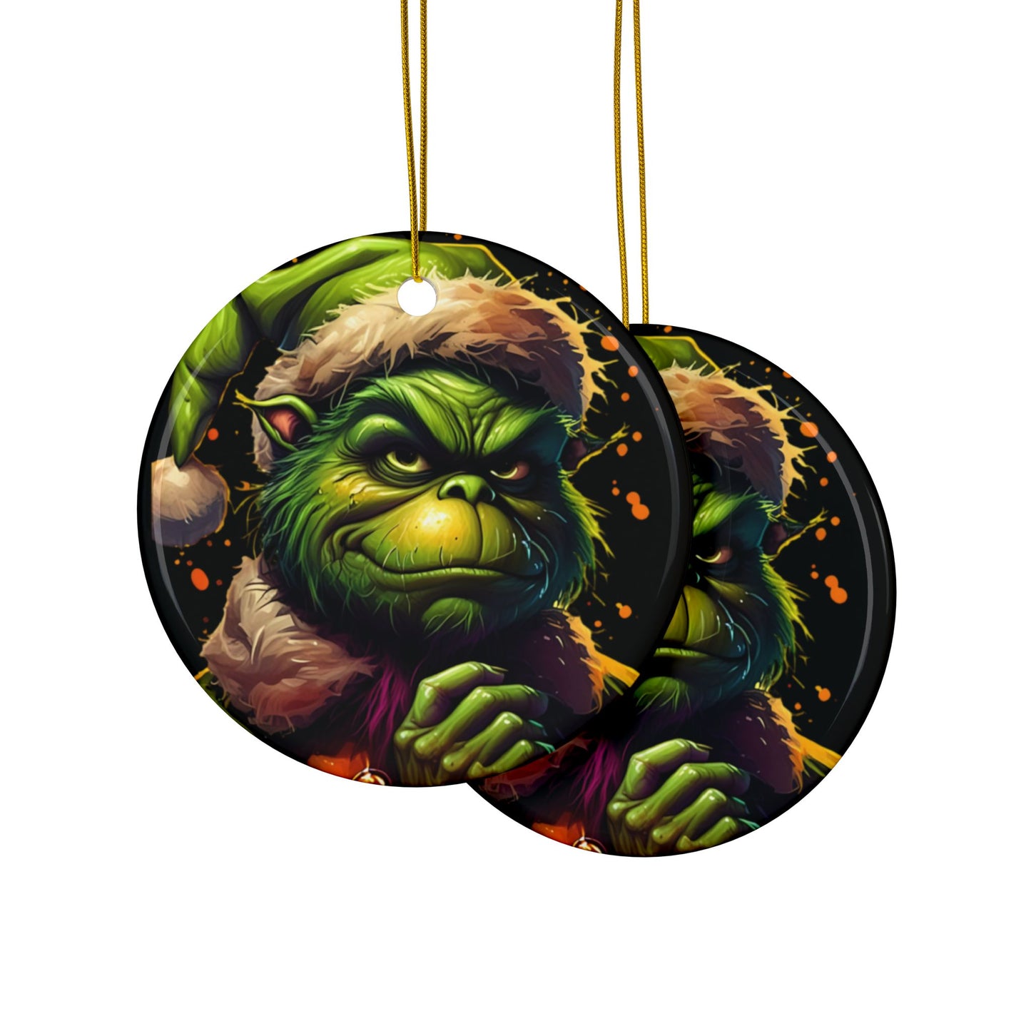 Grumpy Grinch Ceramic Ornament — Double-Sided Christmas Tree Decoration