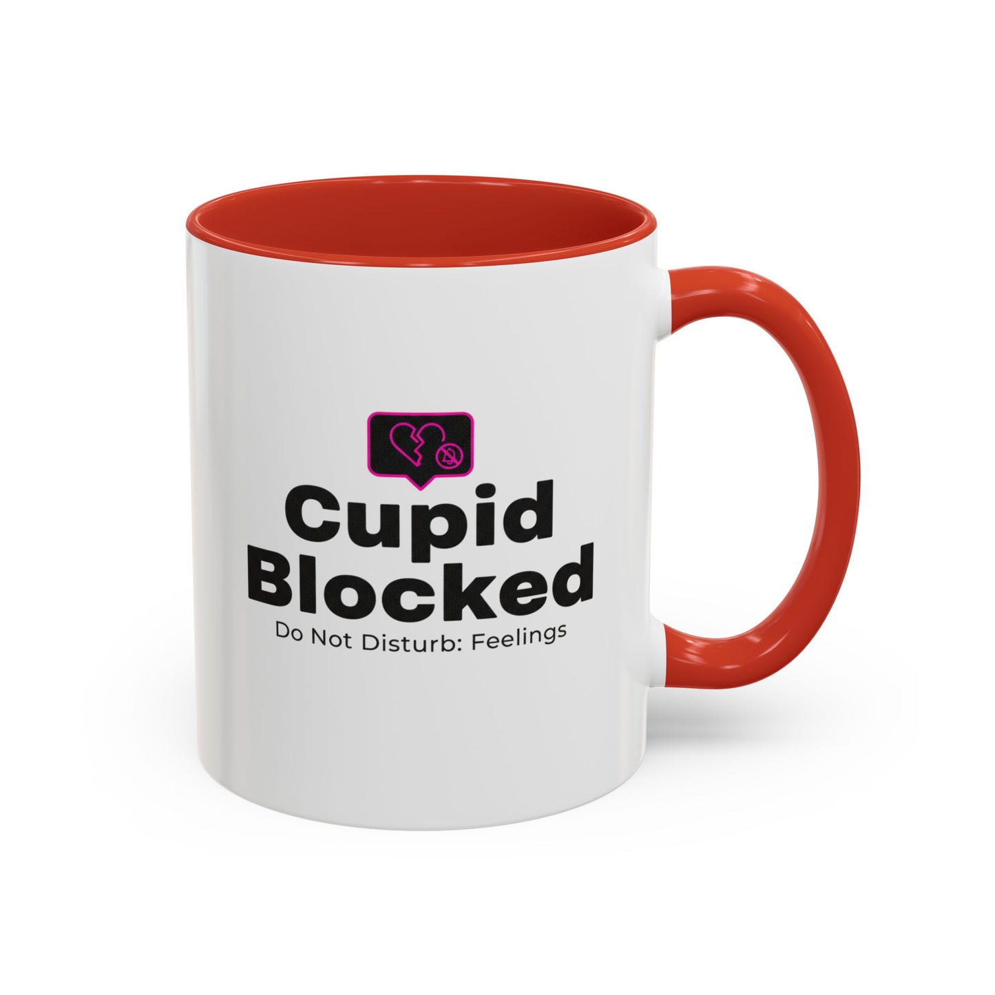 Cupid Blocked Accent Coffee Mug — 'Do Not Disturb: Feelings' Funny Anti-Valentine Gift