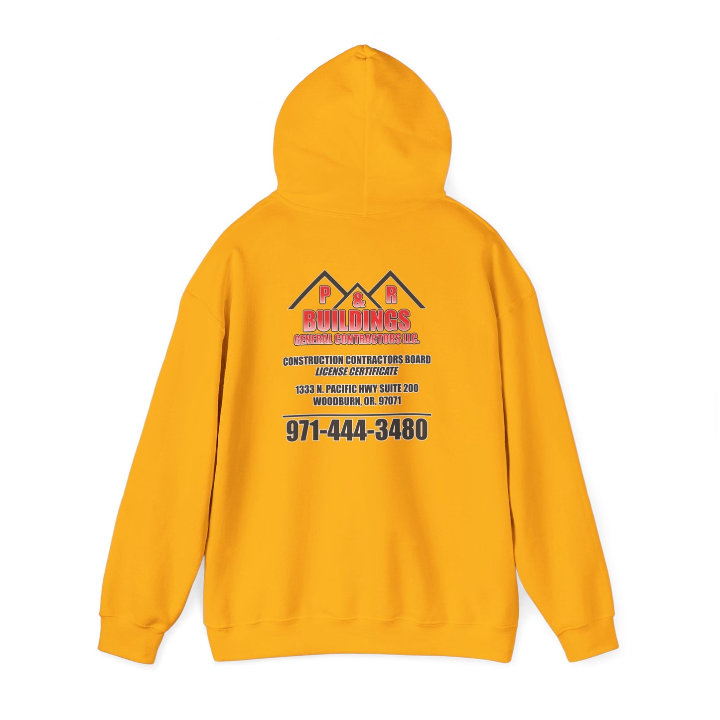 P&R Buildings Logo Hoodie — Custom Contractor License & Phone Number