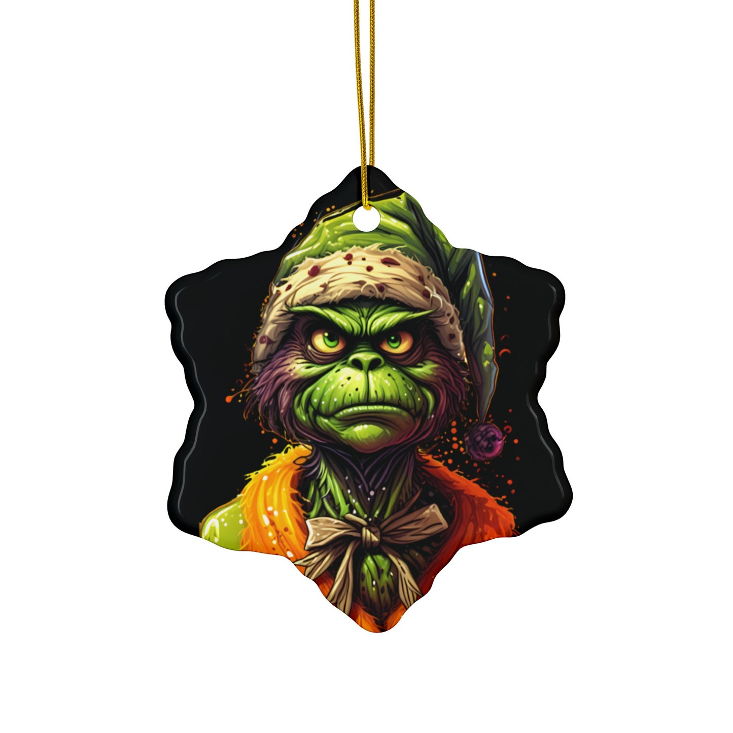 Grinch-Inspired Ceramic Ornament — Double-Sided Holiday Decoration