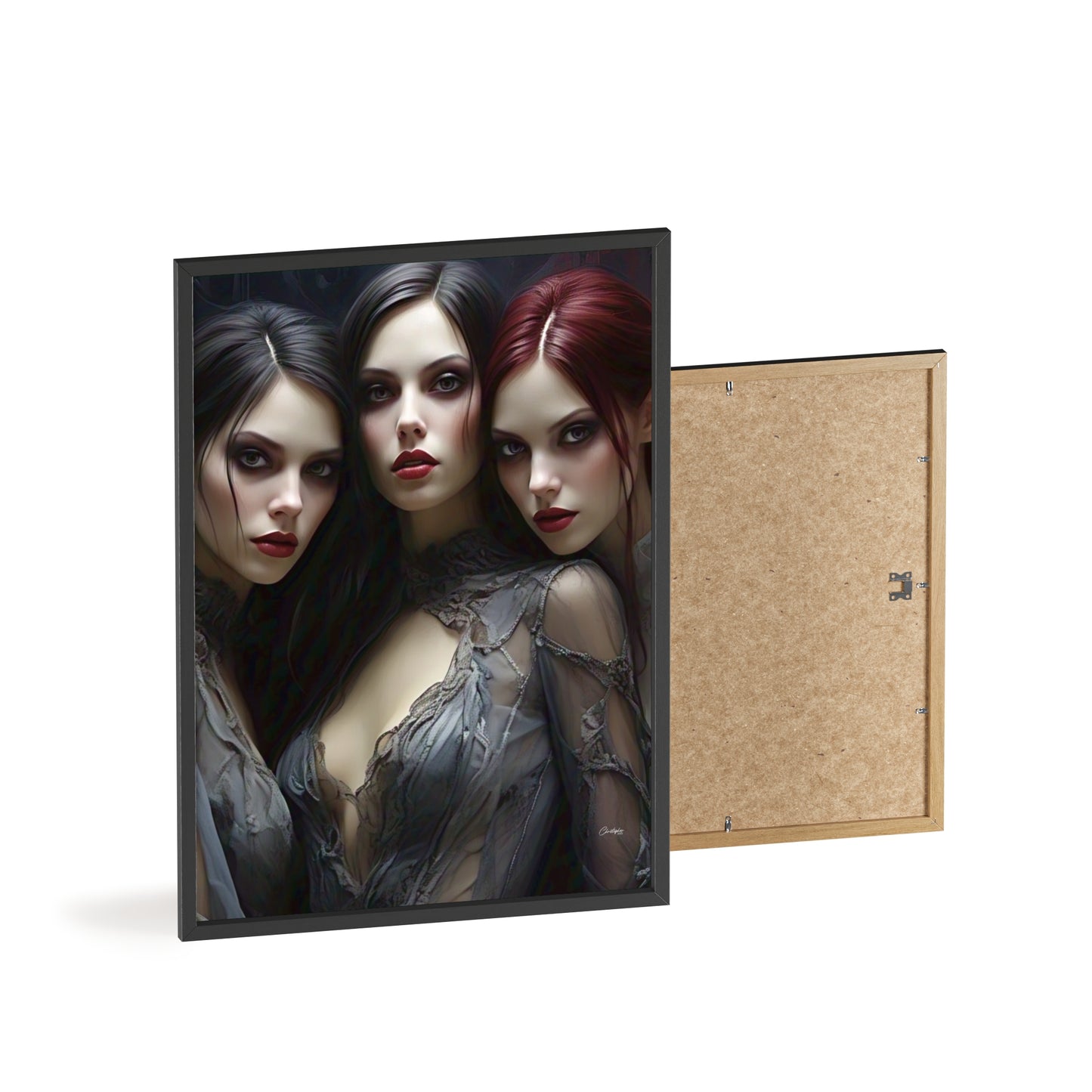 Eerie Fantasy Art Posters with Wooden Frame, Gothic Home Decor, Unique Wall Art, Gift for Art Lovers, Halloween Decoration, Witchy Style