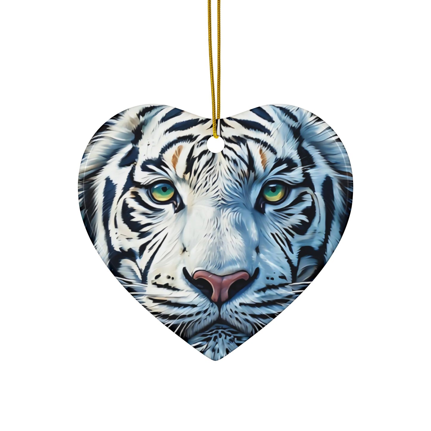 White Tiger Ceramic Ornament — Two-Sided Round Holiday Decoration