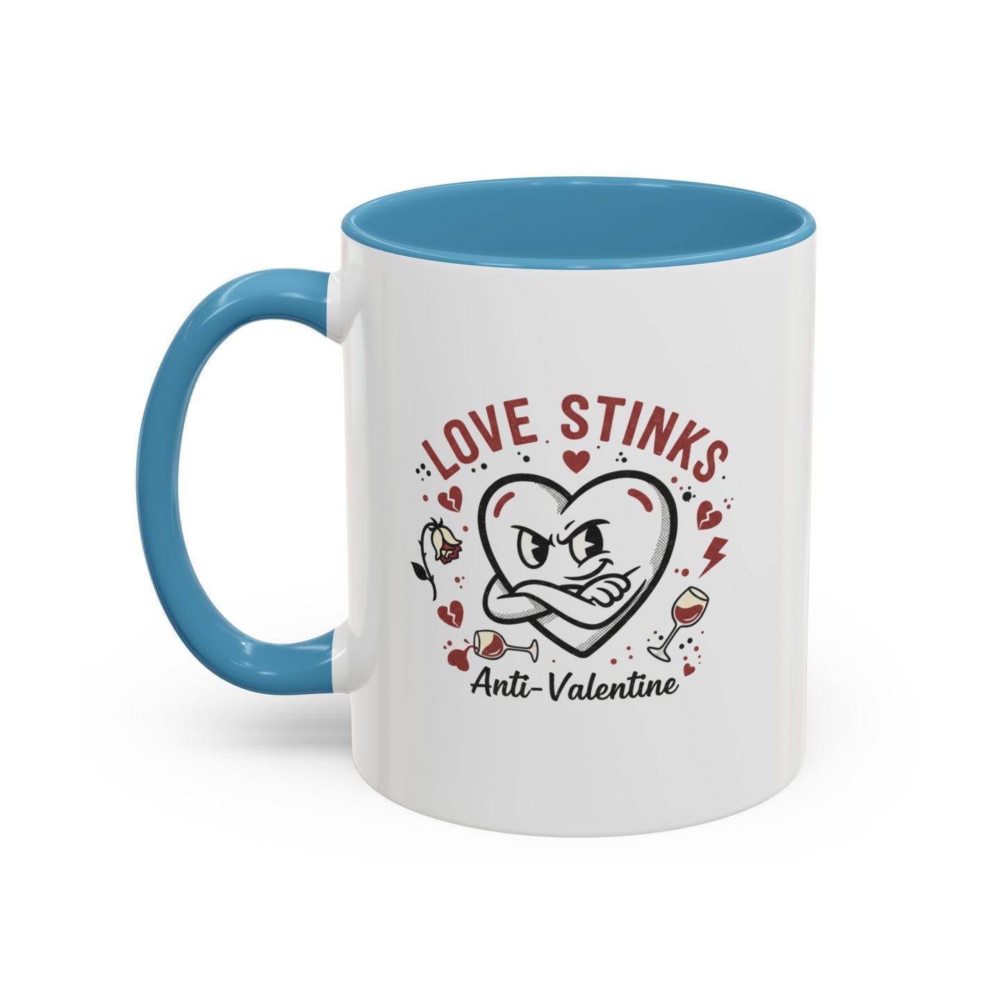 Coffee Mug — "Love Stinks" Anti-Valentine Heart Accent Mug (11/15oz)