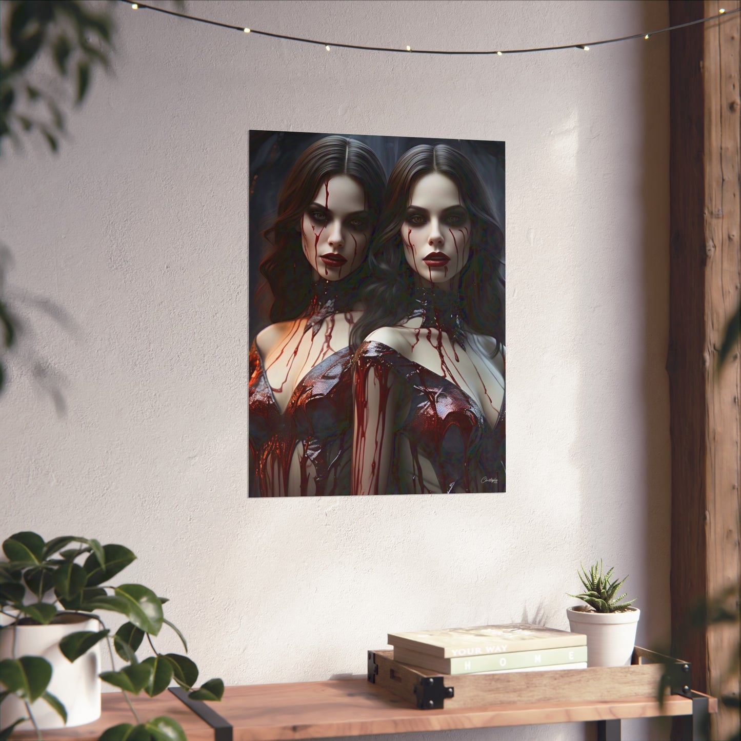 Vampire Sisters Fine Art Poster, Gothic Wall Art, Spooky Decor, Horror Home Decor, Blood Art Print, Dark Aesthetic Print