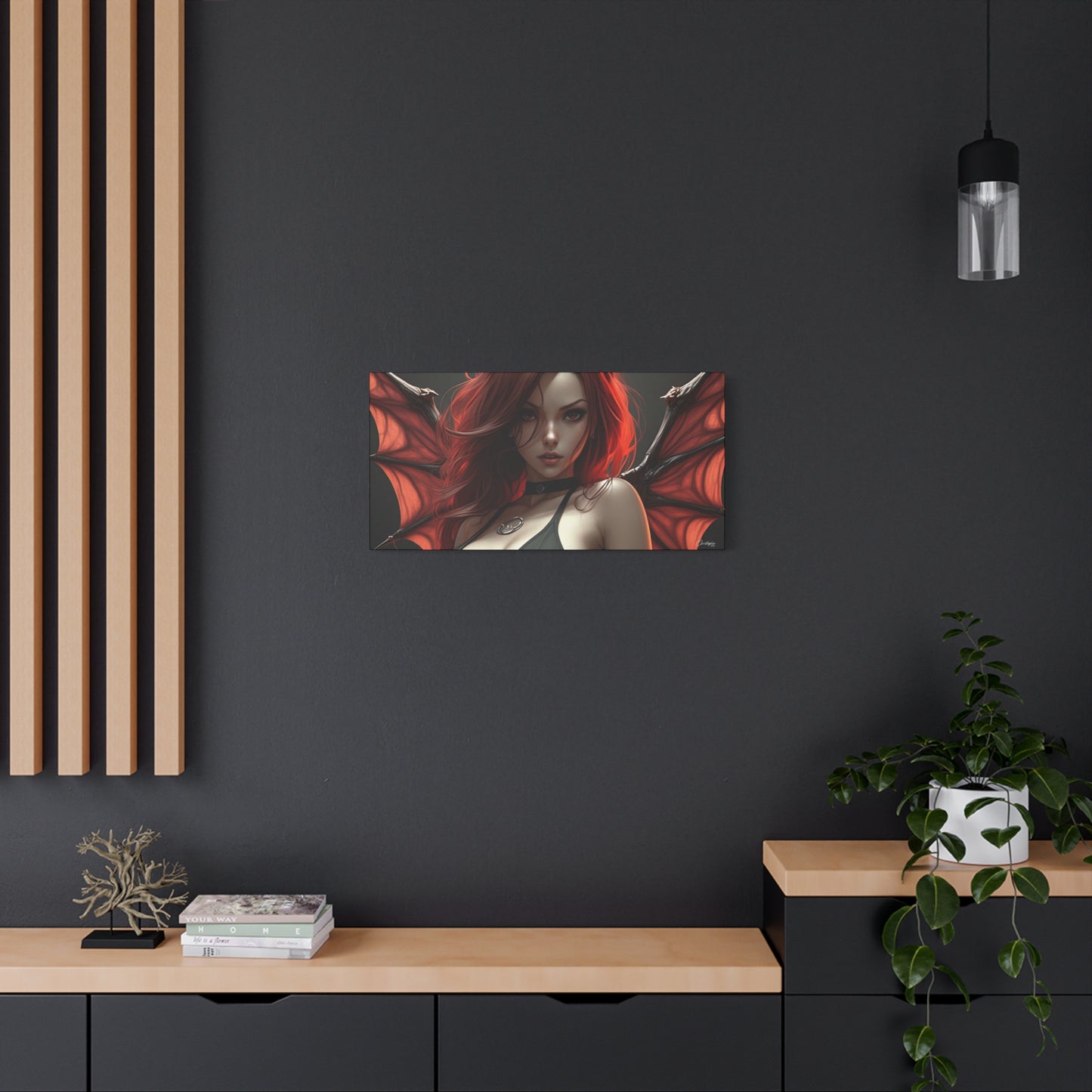 Gothic Fantasy Canvas Art, Demon Girl Wall Decor, Unique Home Decor, Gift for Her, Halloween or Birthday Gift