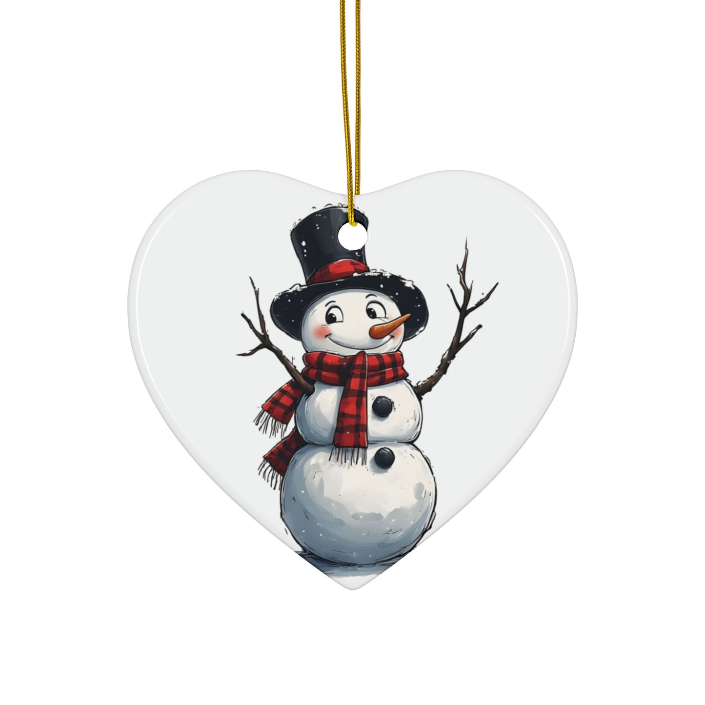 Snowman Ceramic Ornament — Cute 2-Sided Christmas Tree Decoration