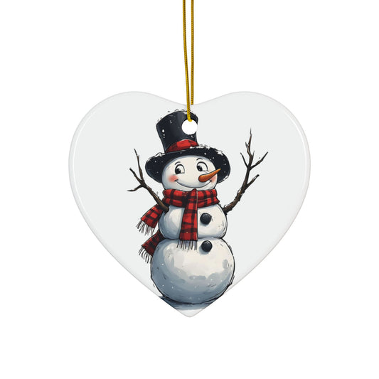 Snowman Ceramic Ornament — Cute 2-Sided Christmas Tree Decoration