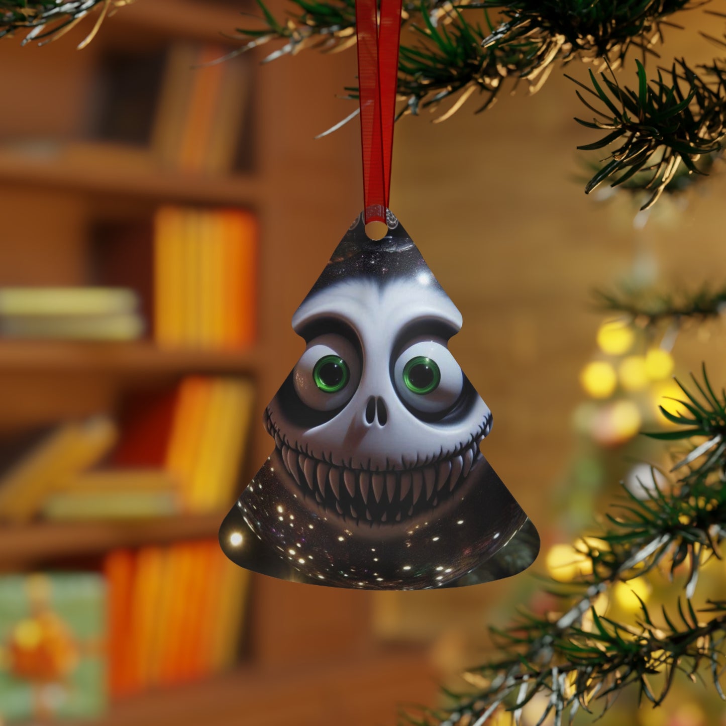 Creepy Smiling Skull Metal Ornament — Gothic Holiday Bell Decoration