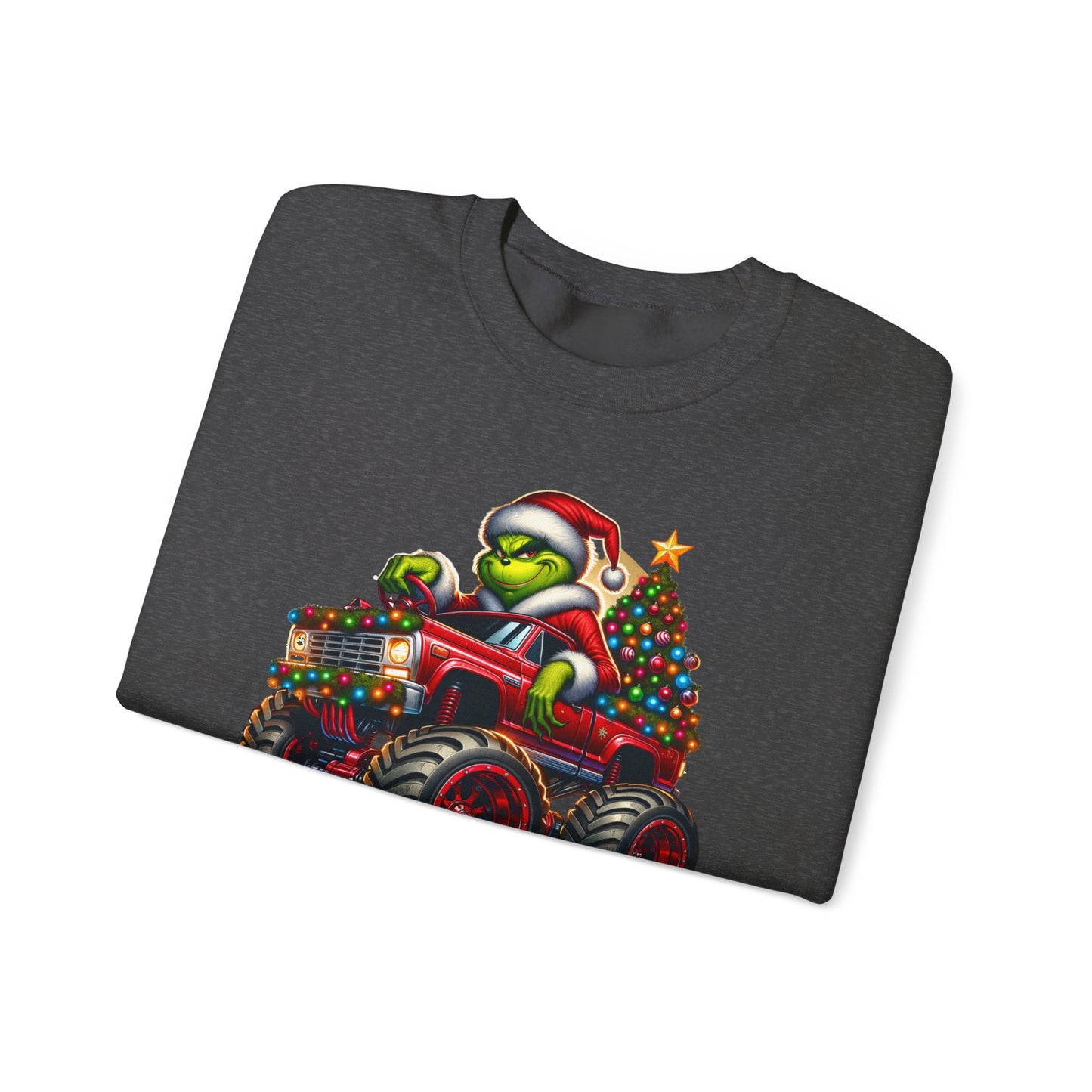Christmas Monster Truck Sweatshirt — 'Merry Christmas' Grinch Driver Design