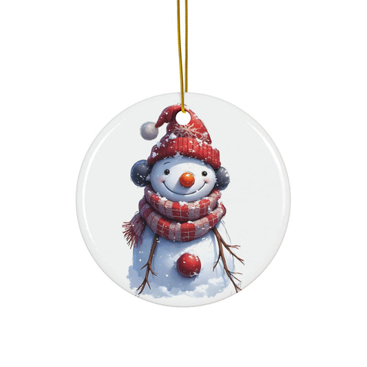 Snowman Ceramic Ornament — Double-Sided Christmas Tree Decoration
