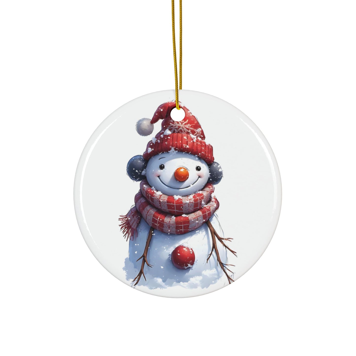 Snowman Ceramic Ornament — Double-Sided Christmas Tree Decoration