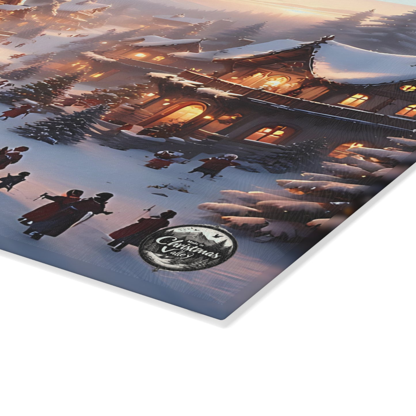 Cozy Winter Glass Cutting Board - Festive Kitchen Decor, Holiday Gift, Unique Culinary Art, Christmas Serving Tray, Seasonal Home Accent