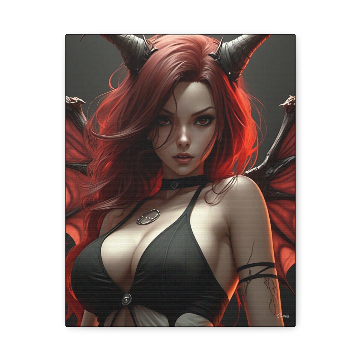 Gothic Fantasy Canvas Art, Demon Girl Wall Decor, Unique Home Decor, Gift for Her, Halloween or Birthday Gift