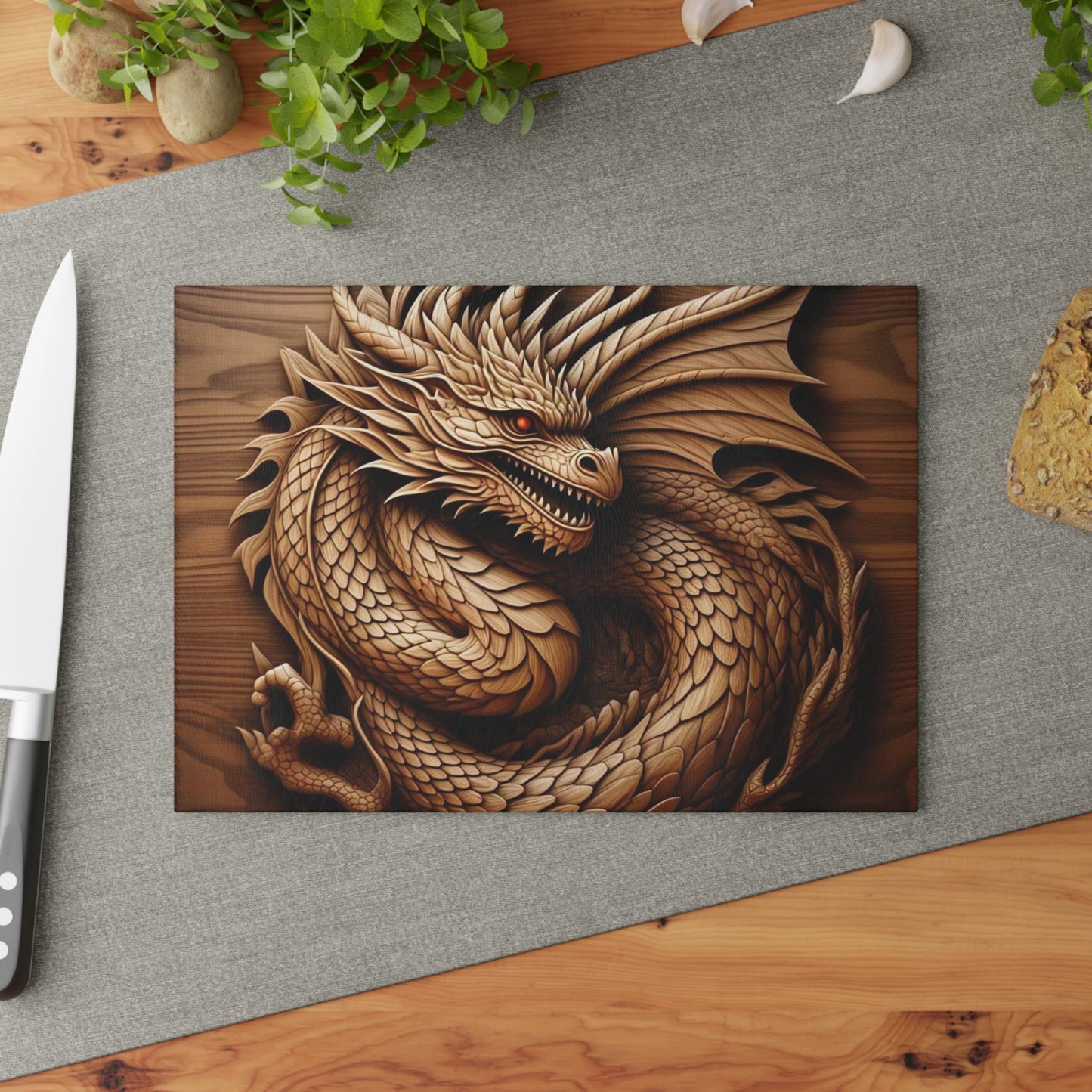 Dragon Design Glass Cutting Board, Kitchen Decor, Gift for Chefs, Fantasy Cooking Item, Unique Housewarming Present