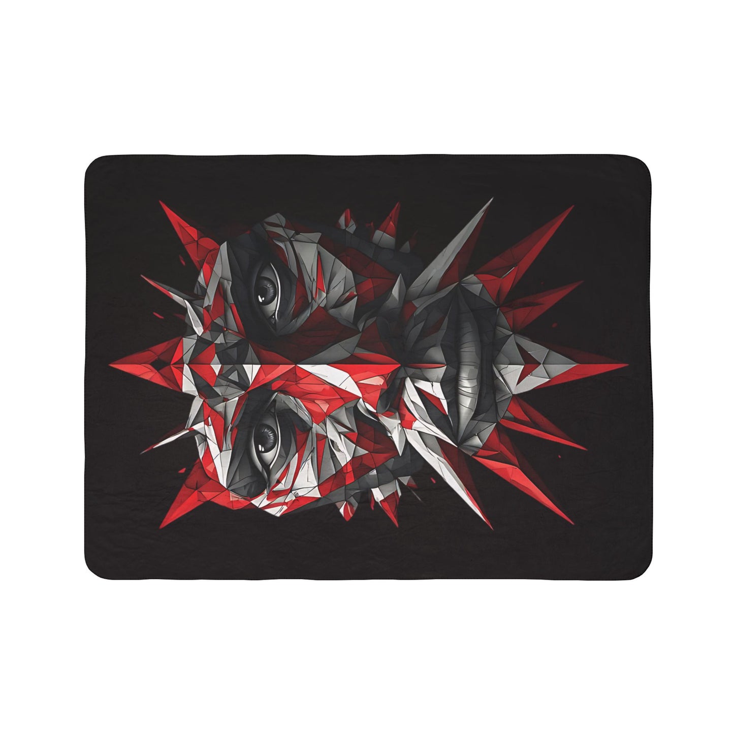 Abstract Geometric Face Sherpa Blanket — Red & Black Tribal Mask Art Throw