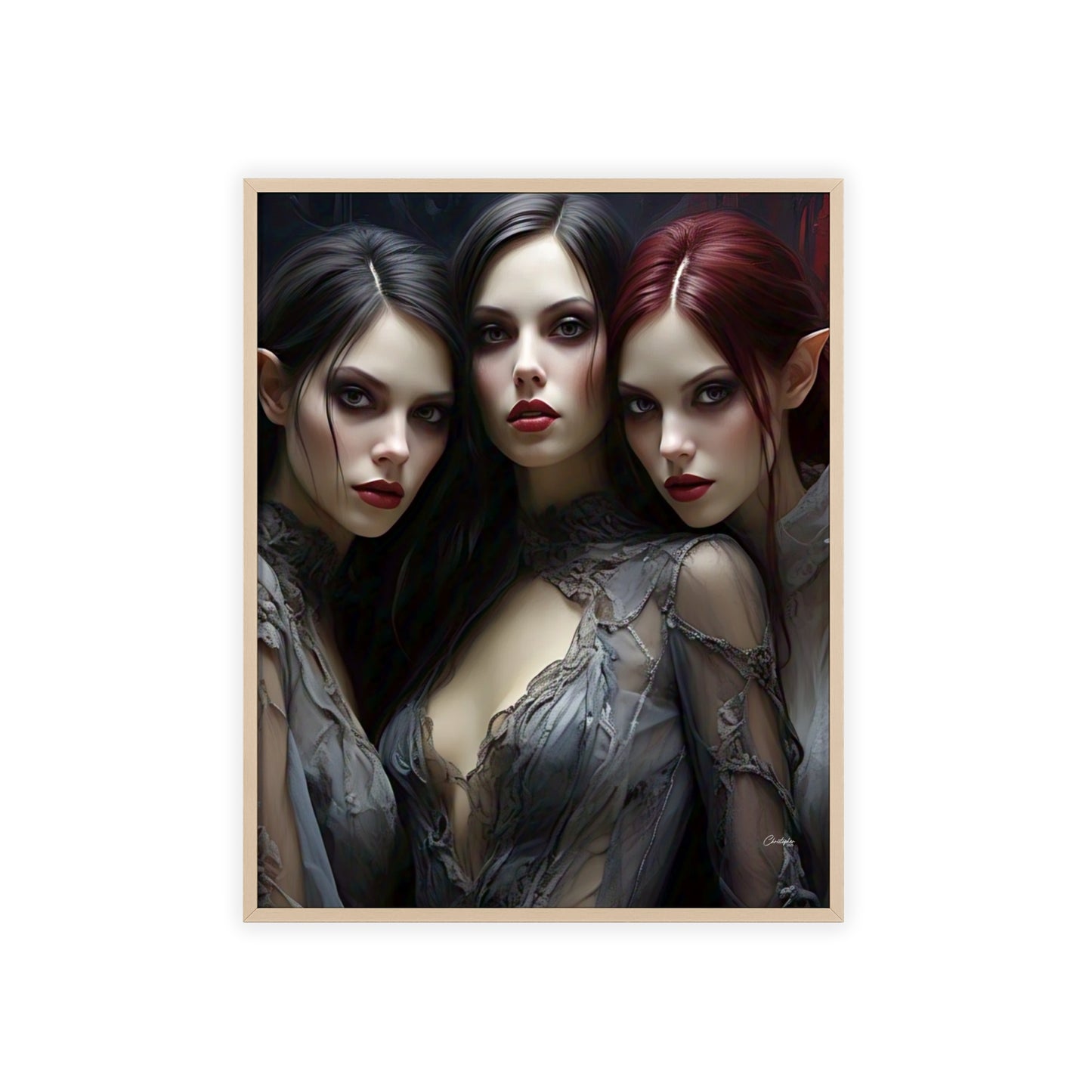 Eerie Fantasy Art Posters with Wooden Frame, Gothic Home Decor, Unique Wall Art, Gift for Art Lovers, Halloween Decoration, Witchy Style
