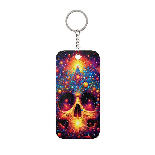 Psychedelic Cosmic Skull Keychain — Double-Sided Resin Charm