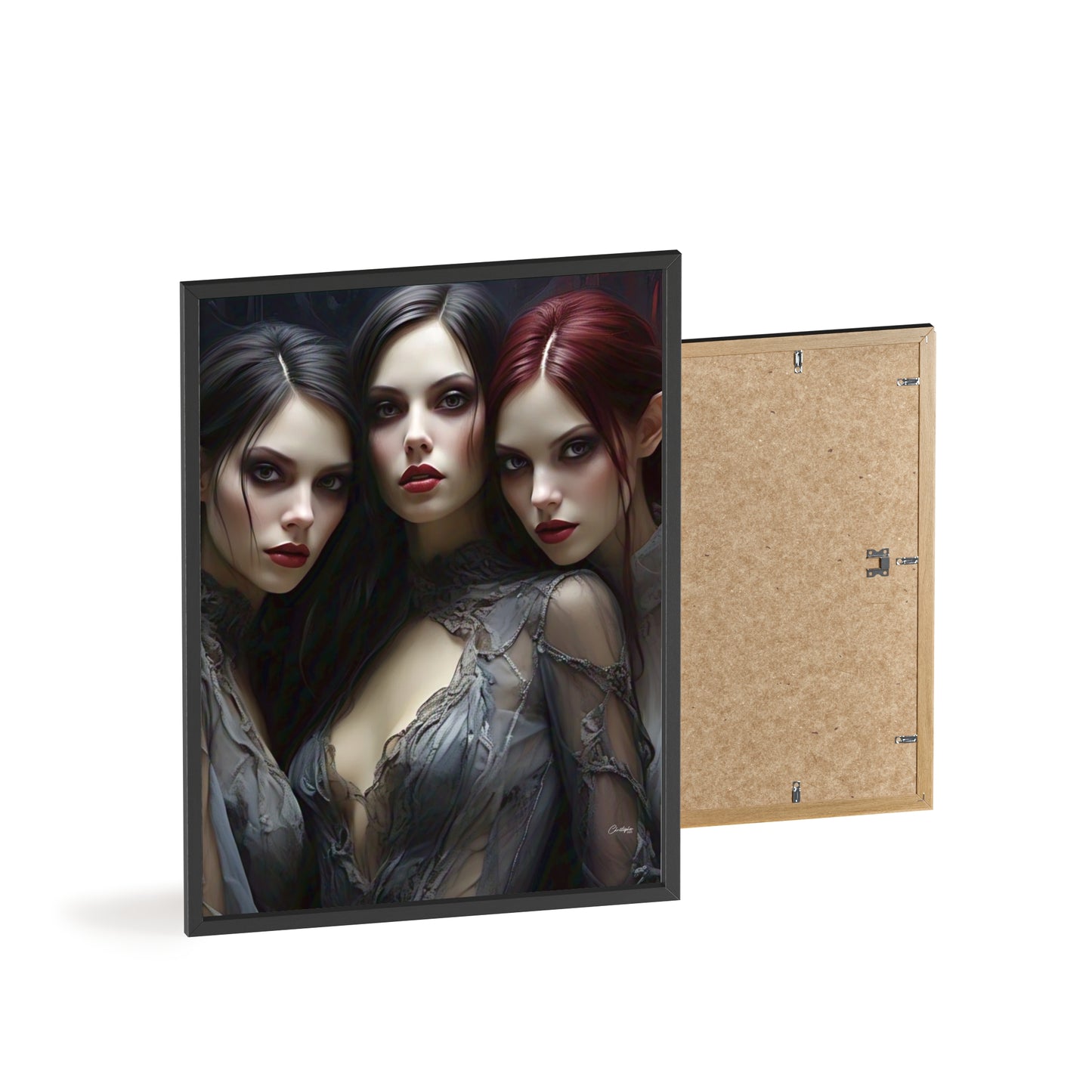 Eerie Fantasy Art Posters with Wooden Frame, Gothic Home Decor, Unique Wall Art, Gift for Art Lovers, Halloween Decoration, Witchy Style