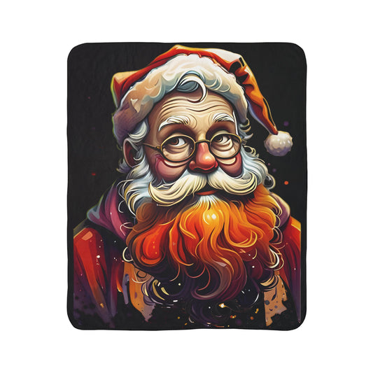 Santa Claus Fleece Sherpa Blanket — Colorful Vintage Santa Holiday Throw