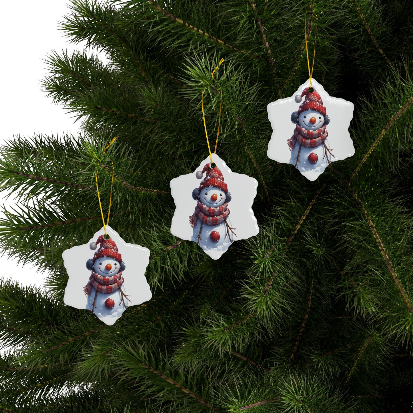 Snowman Ceramic Ornament — Double-Sided Christmas Tree Decoration