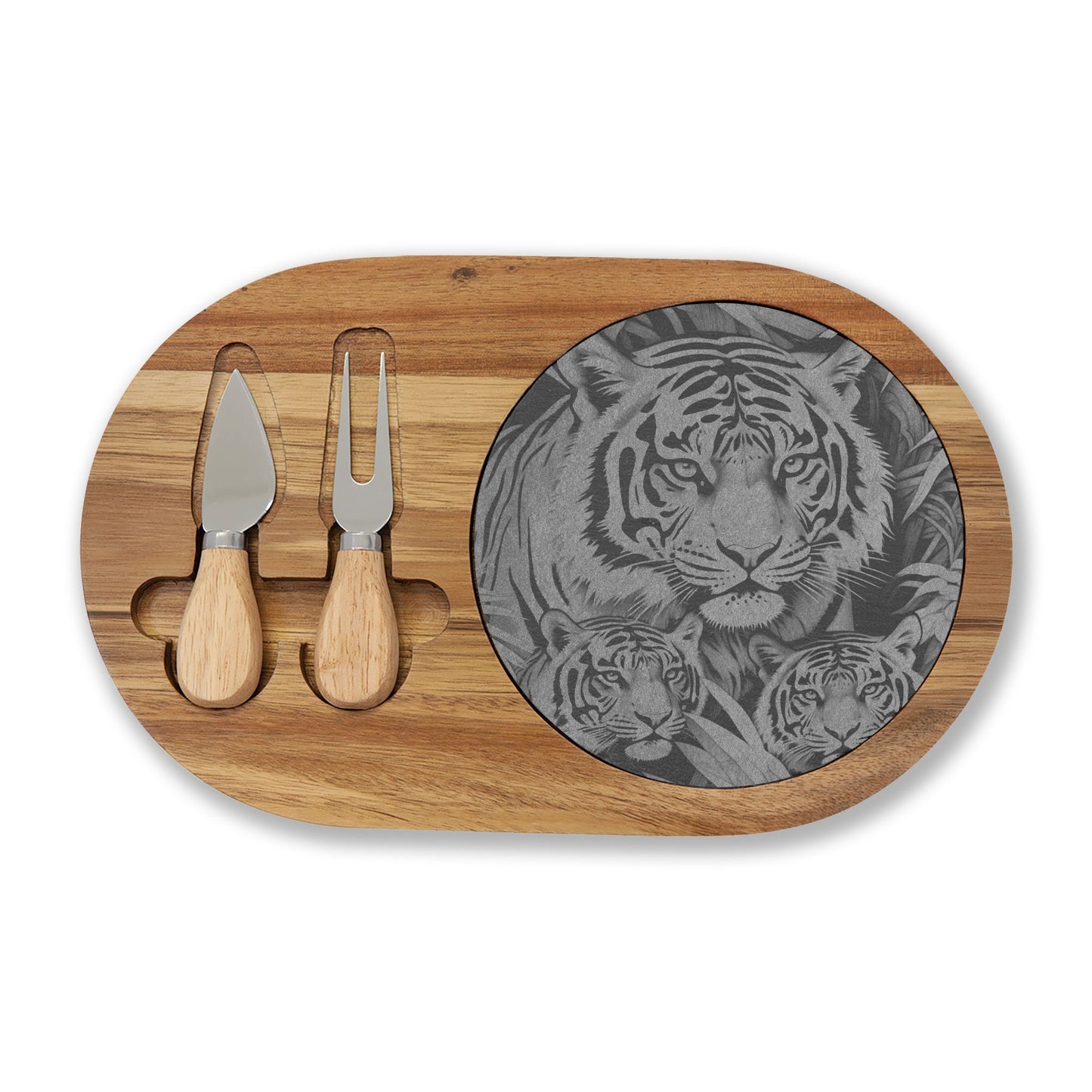 Engraved Tiger Charcuterie Board with Cheese Knife Set