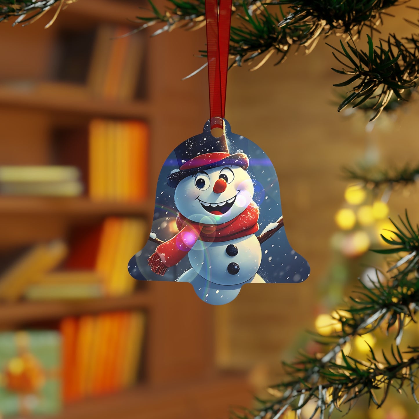 Cheerful Snowman Bell Metal Ornament — Holiday Christmas Tree Decoration