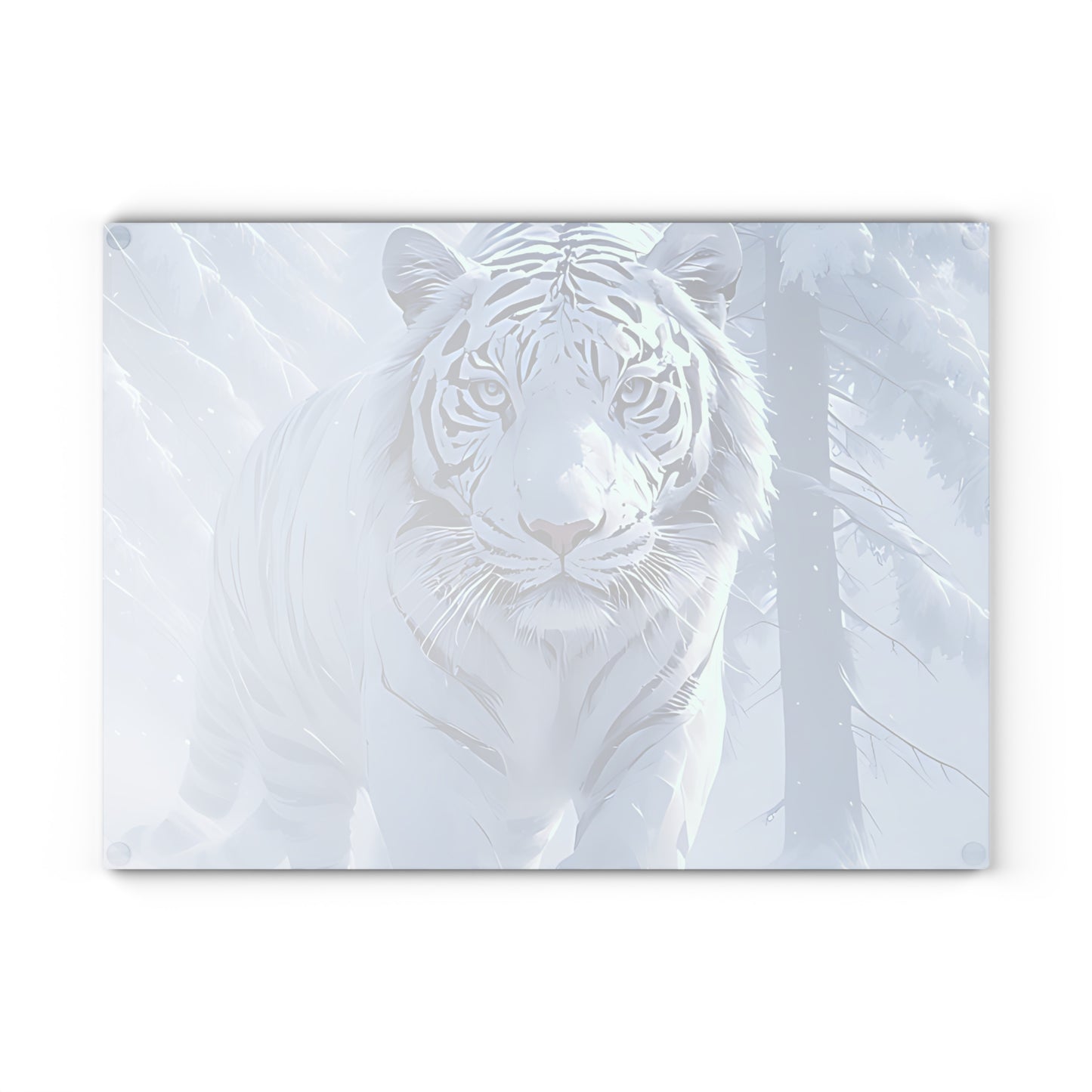 Glass Cutting Board — White Tiger Winter Scene Tempered Glass Chopping Board