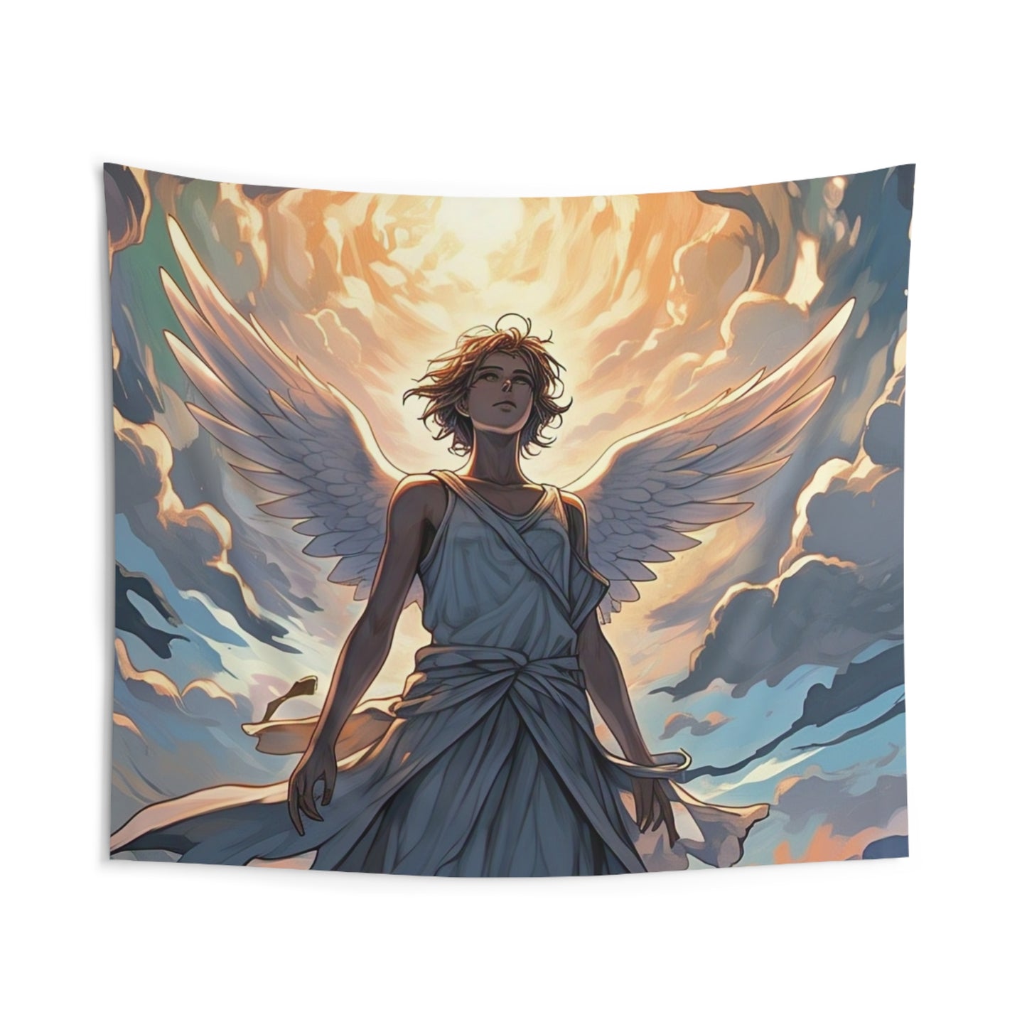 Angel Wall Tapestry — Radiant Guardian Sunset Decor
