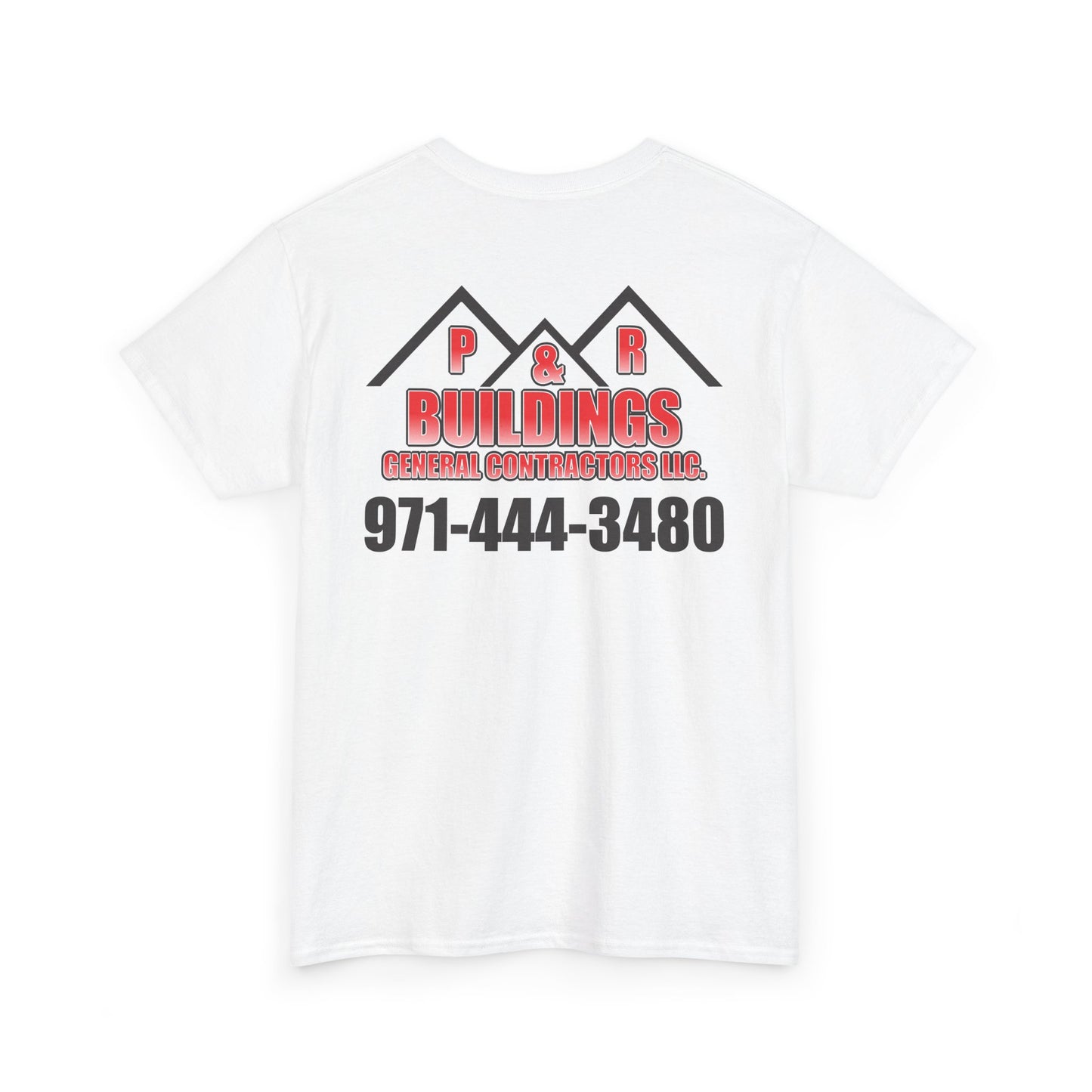 Logo and Number on the back T-Shirt — P&R Buildings Contractor Tee with Phone Number
