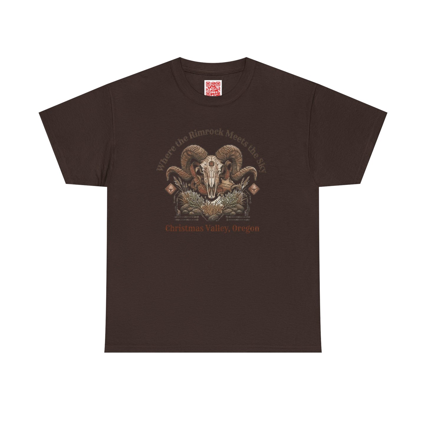 Ram Skull Graphic Tee Double Sided no background on the Back — Christmas Valley, Oregon Vintage Western T-Shirt