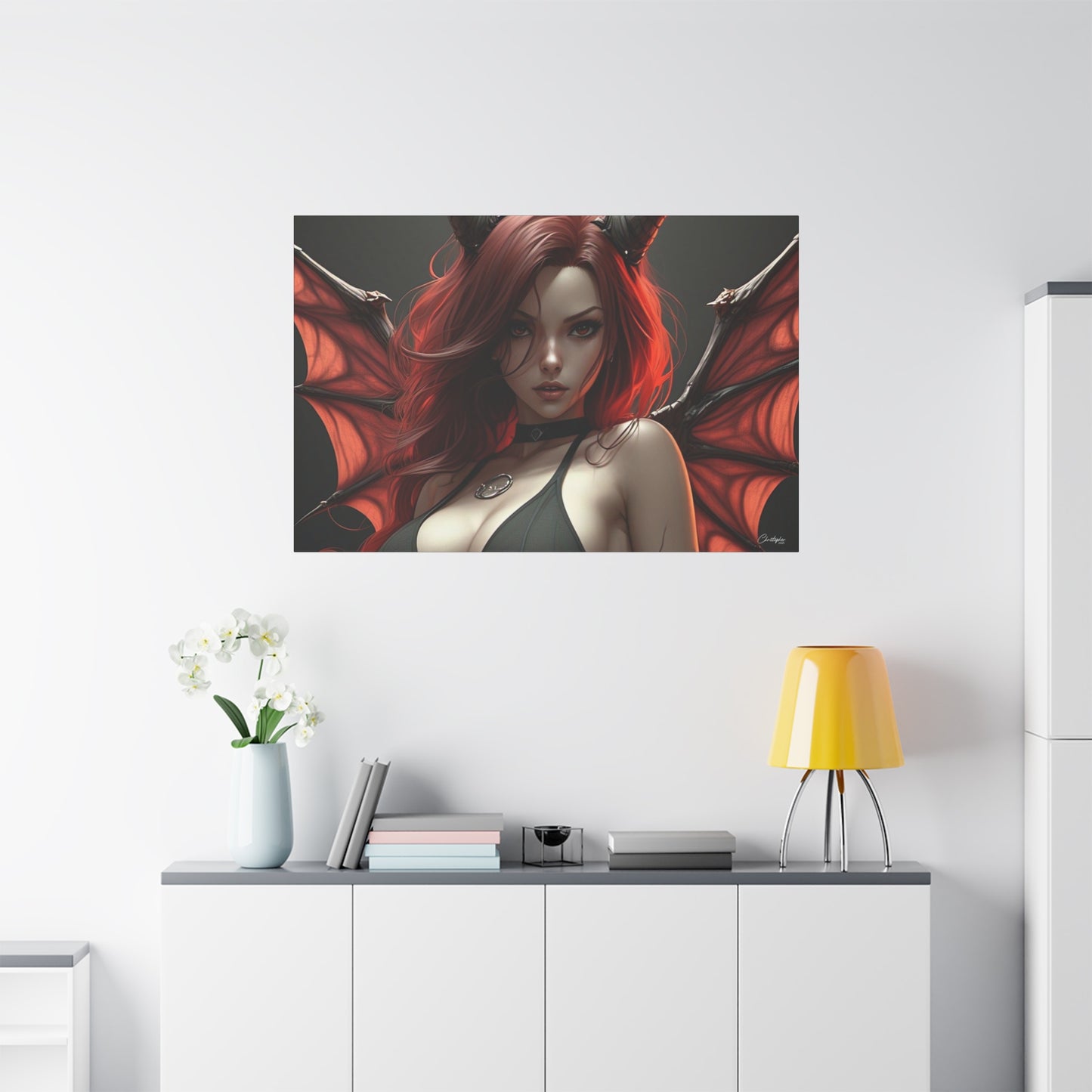 Gothic Fantasy Canvas Art, Demon Girl Wall Decor, Unique Home Decor, Gift for Her, Halloween or Birthday Gift
