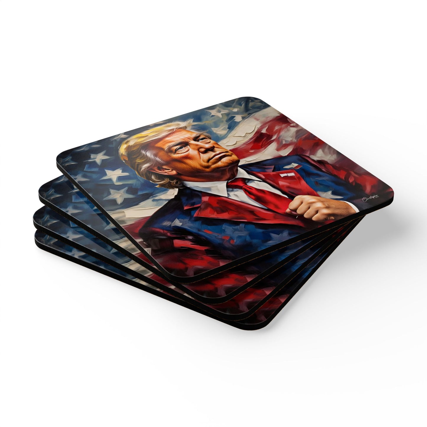 Patriotic Cork Coaster Set | USA Themed Drink Coasters for Home, Party Decor, Gifts, Trump Memorabilia, Beverage Accessories